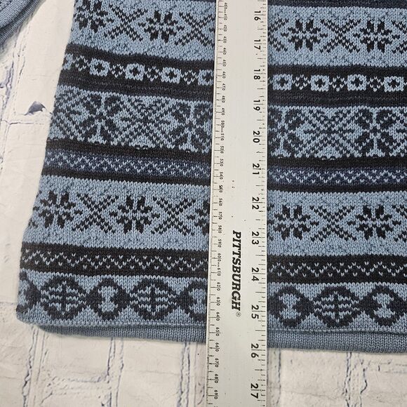 Chaps WOMENS SIZE S Fair Isle Sweater Cowl Neck Drawstrings Indigo Blue - Picture 2 of 10